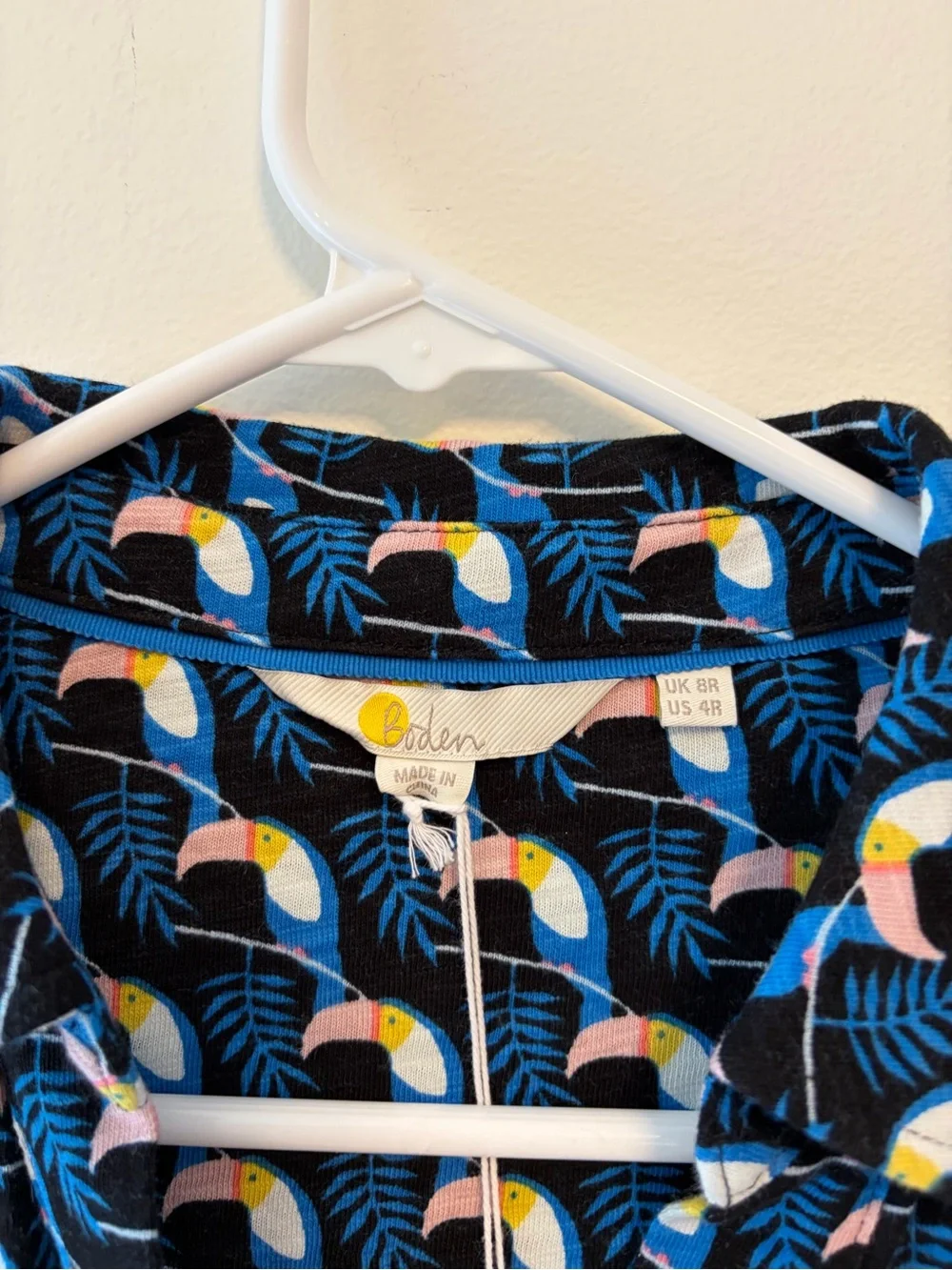 BODEN Thomasina Tie Waist Midi Shirt Dress Toucan Print Women's Size 4R Cotton - Picture 3 of 12